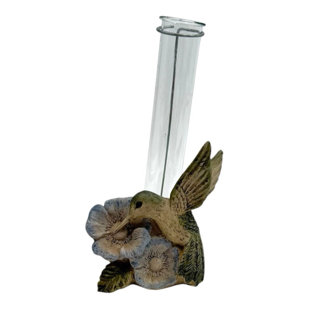 Hummingbird Rain Gauge Outdoor Resin Indoor Bud  Vase Vintage‎ 6.5" Tall